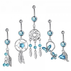 Wholesale Jewelry Blue Dreamcatcher Butterfly Zirconia Belly Button Ring Heart Shaped Belly Button Piercing Body Jewelry