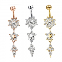 Stainless Steel Flower Gold Rose Gold Belly Button Ring Set Body Piercing Jewelry Supplier