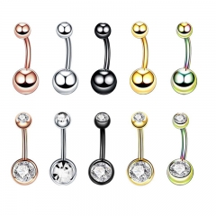 Wholesale Jewelry Stainless Steel Diamond Studded Belly Button Nails Double Ball Vacuum Plating Belly Button Ring