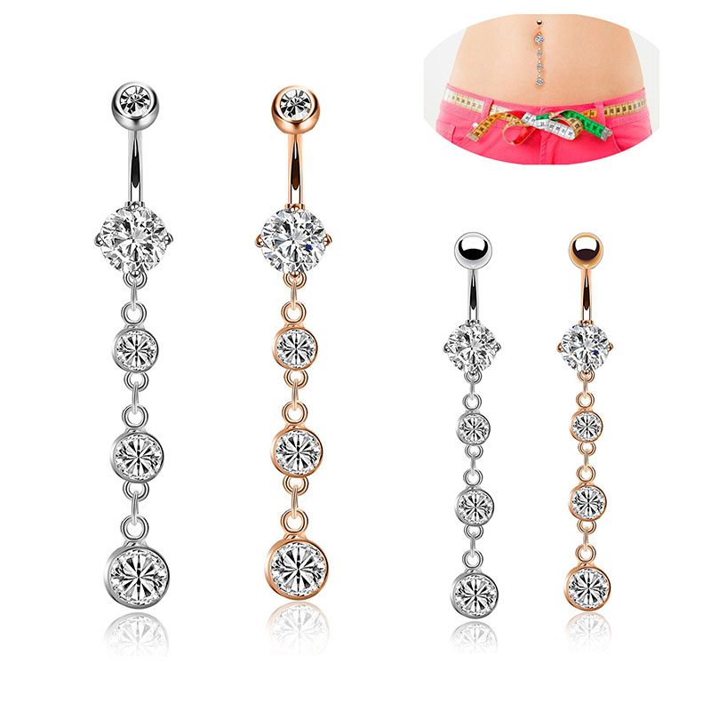 Wholesale Jewelry Crystal Zircon String Long Three Pendants Belly Button Ring Long Navel Jewelry