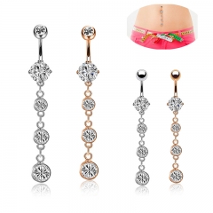 Wholesale Jewelry Crystal Zircon String Long Three Pendants Belly Button Ring Long Navel Jewelry