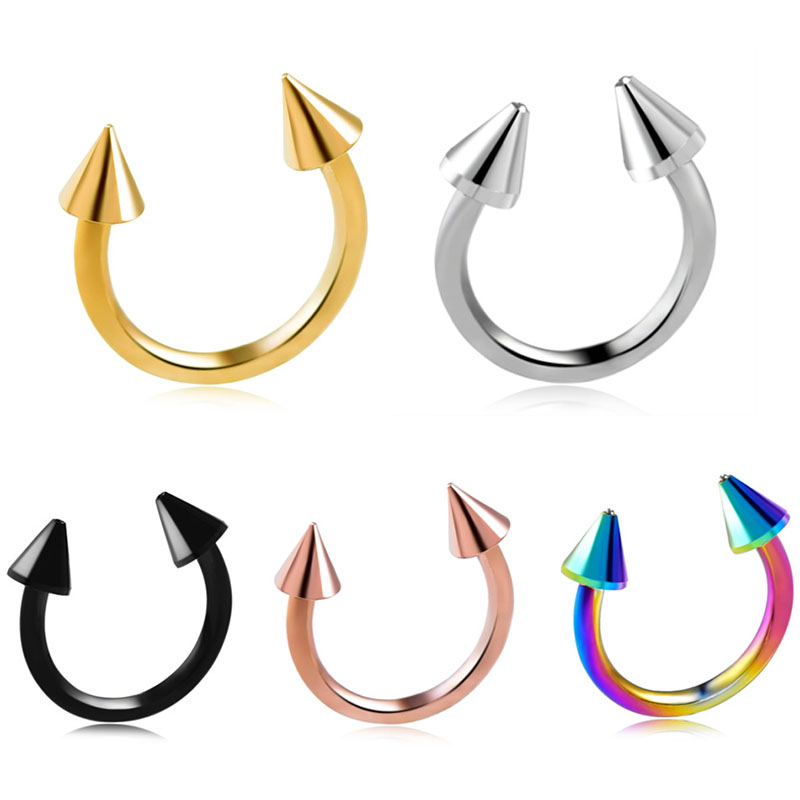 Stainless Steel Seven-colour Spiked Cone Horseshoe Stud Eyebrow Stud Earrings Distributor