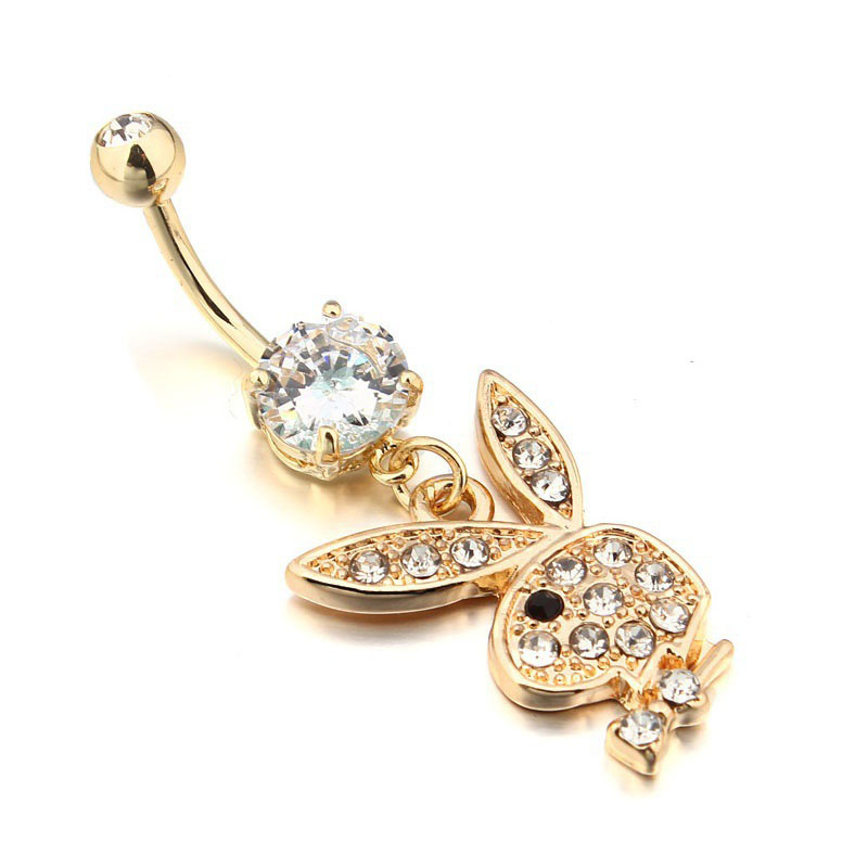 Golden Bunny Head Flower Belly Button Ring Distributor