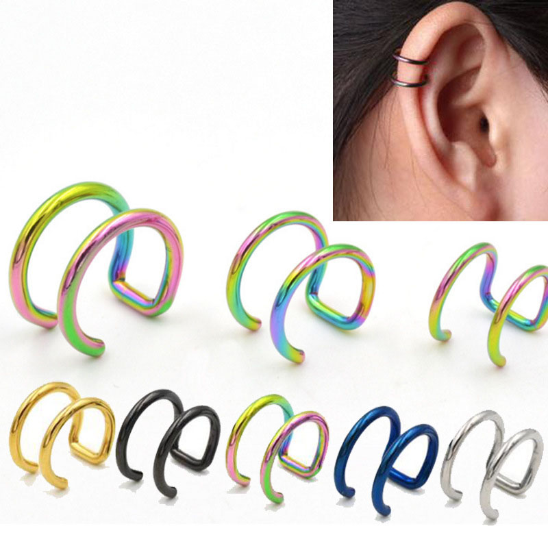 Stainless Steel Coloured Ear Clips Two Loop Long Pole Ear Bone Studs Distributor