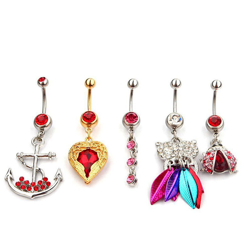 Set Of Five Boat Anchor Heart Shaped Owl Seven Star Floating Insect Belly Button Rings Distributor
