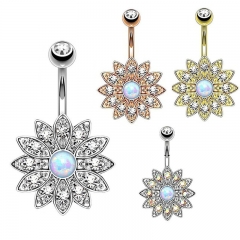 Sunburst Rose Gold And Diamond Studded Opal Belly Button Ring Manufacturer