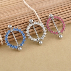 Wholesale Jewelry Stainless Steel Full Diamond Nipple Ring Punk