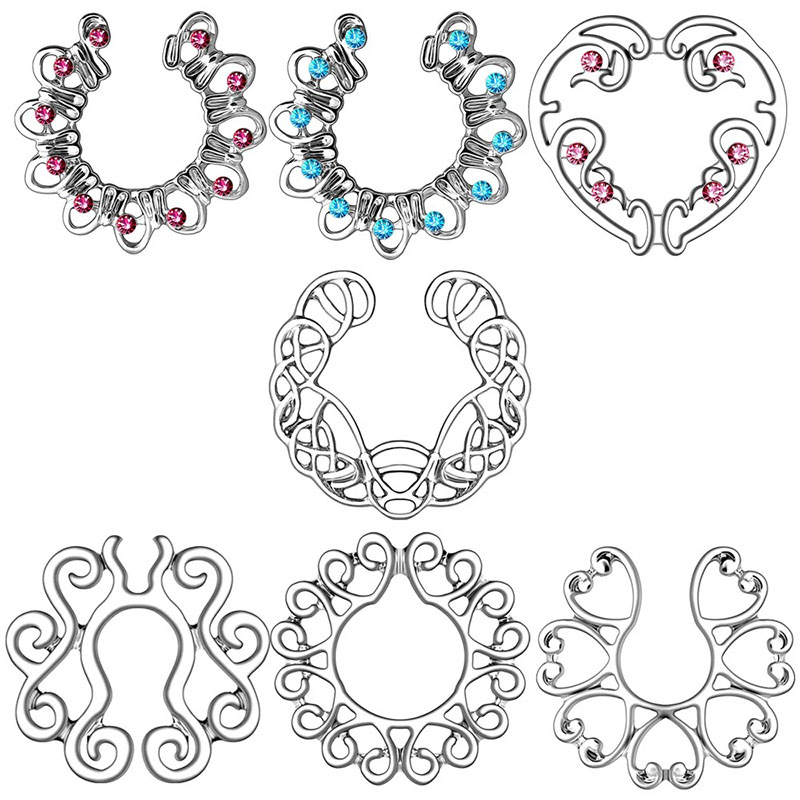 Wholesale Jewelry Stainless Steel Flower Shaped Fake Nipple Ring Punk Style