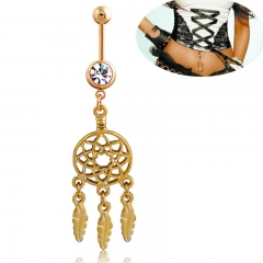 Wholesale Jewelry Golden Dream Catcher Feather Belly Button Ring Belly Button