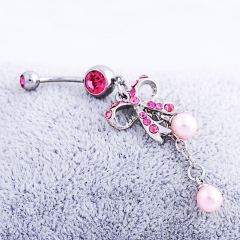 Diamond Studded Belly Button Ring Bowtie Pink Distributor