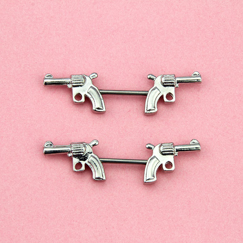 Wholesale Jewelry Stainless Steel Pistol Nipple Ring Punk