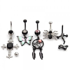 Set Of 5 Cross Butterfly Dreamcatcher Spider Scorpion Belly Button Rings Distributor