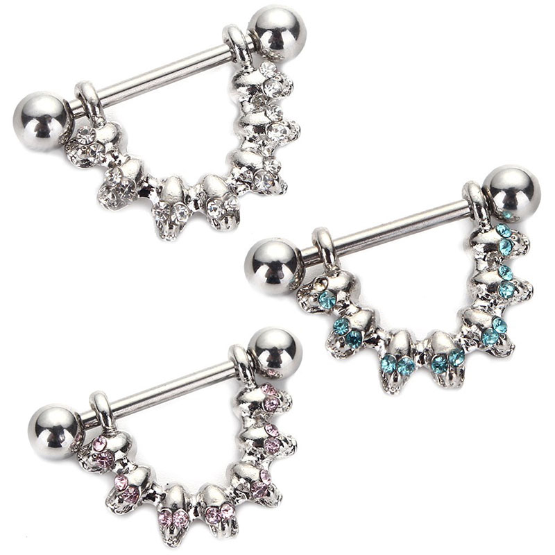 Wholesale Jewelry Stainless Steel Seven Skull Nipple Ring Punk Style