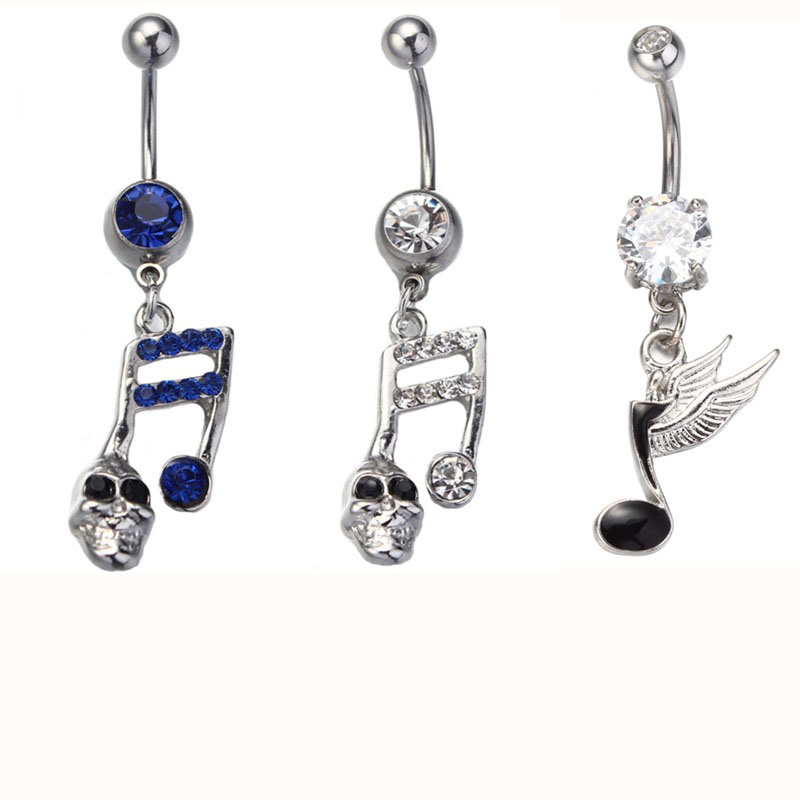 Wholesale Jewelry Musical Note Skull Ghost Head Navel Ring Belly Button Piercing