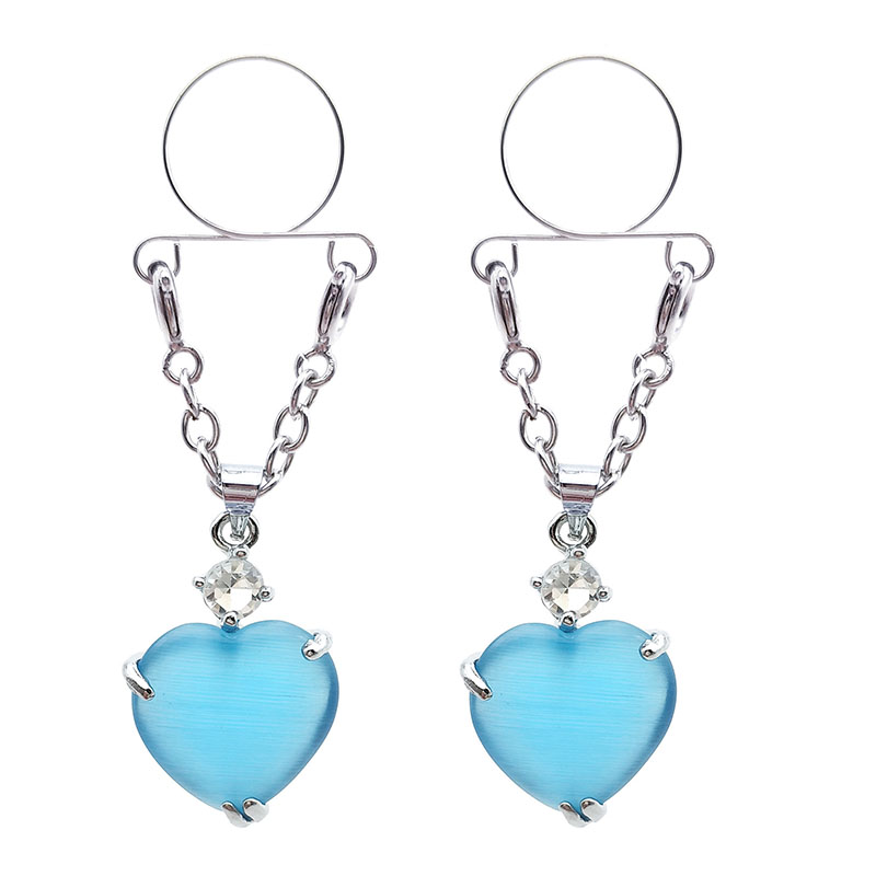 Heart Shaped Blue Jewel Fake Nipple Ring Adjustable Distributor