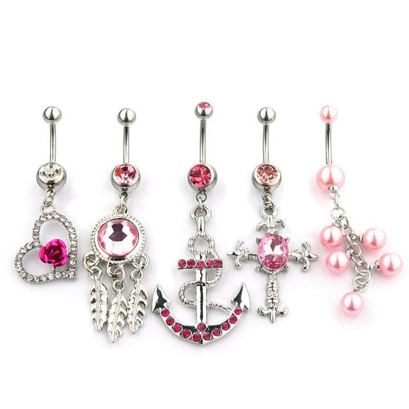 Five Piece Set Of Boat Anchor Heart Cross Beaded Feather Belly Button Rings Distributor