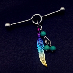 Turquoise Beads Spray Painted Feather Long Ear Bone Studs Distributor