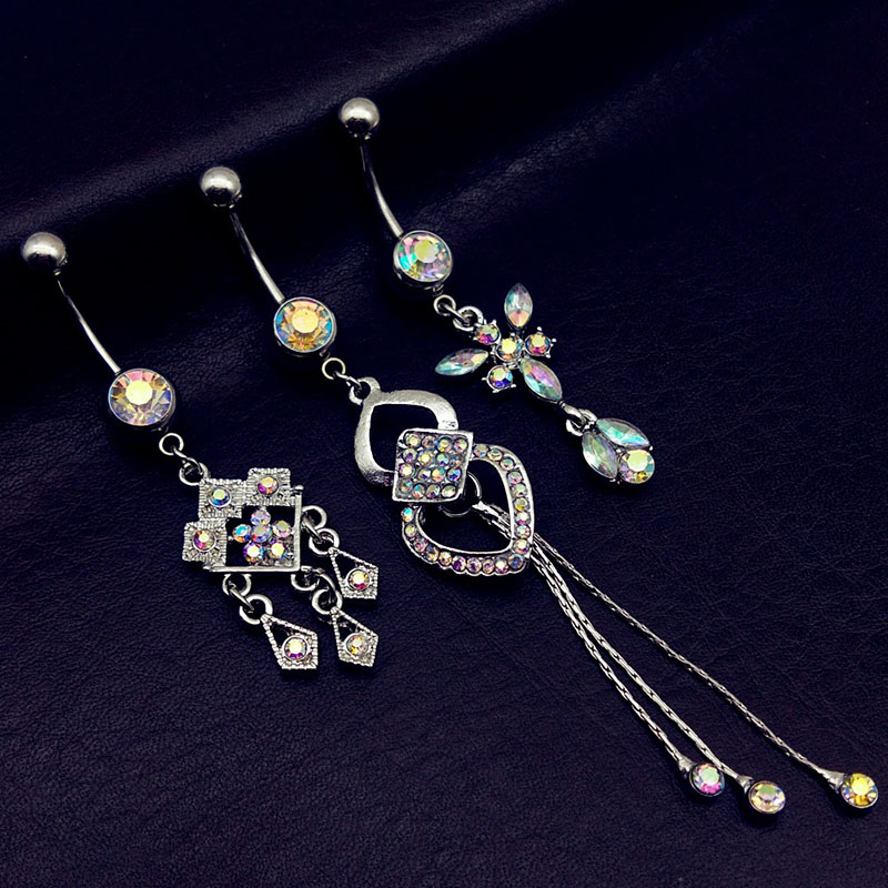 Three Piece Set Of Diamond Shaped 8 Tassels Belly Button Rings Distributor
