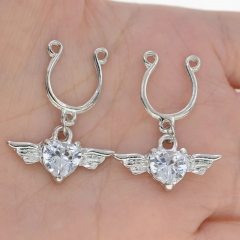 Fake Nipple Rings With Heart-shaped Wings Punk Style Distributor