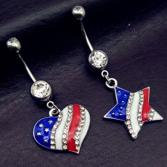 American Flag Heart Shaped Star Belly Button Ring Distributor