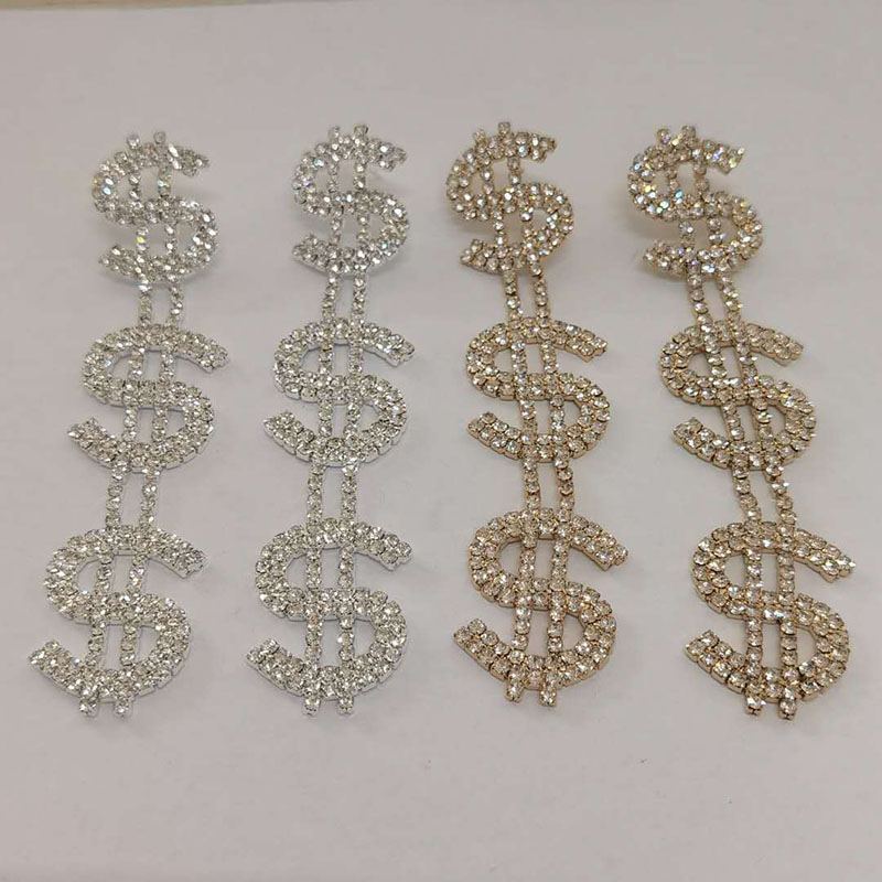 Wholesale Fashion Exaggerated Dollar Earrings Alphabet Symbol Rhinestone Earrings