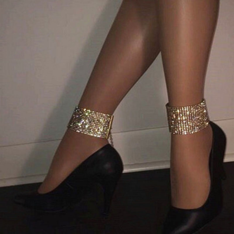 Wholesale 8 Rows Of Sexy Nightclub Flash Diamond Foot Ornaments Full Of Diamonds Wide Version Of The Anklet