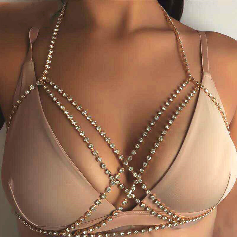 Sexy Chest Chain Cross Rhinestone Sexy Bohemian Beach Necklace Cross Body Chain Manufacturer