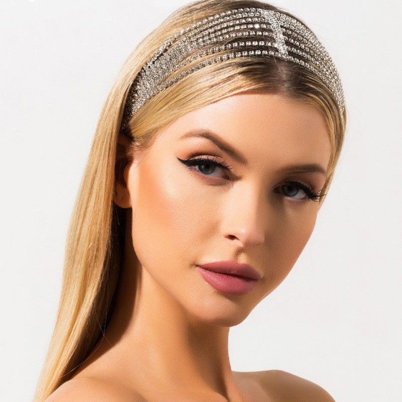 Wholesale Bridal Hair Band Headdress Ladies Fashion Stretch Multi-layer Rhinestone Hair Band