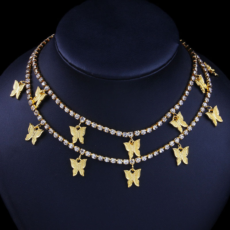 Wholesale Butterfly Necklace Double Layer Multi-layer Necklace Hip Hop Pendant