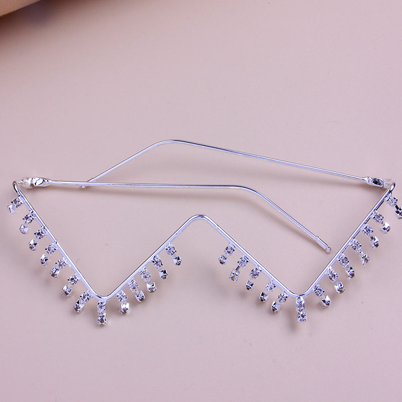 Wholesale Diamond Encrusted Semi-circular Flat Mirror V-shaped Diamond Decorative Triangle Glasses Without Lenses Glasses Accessories