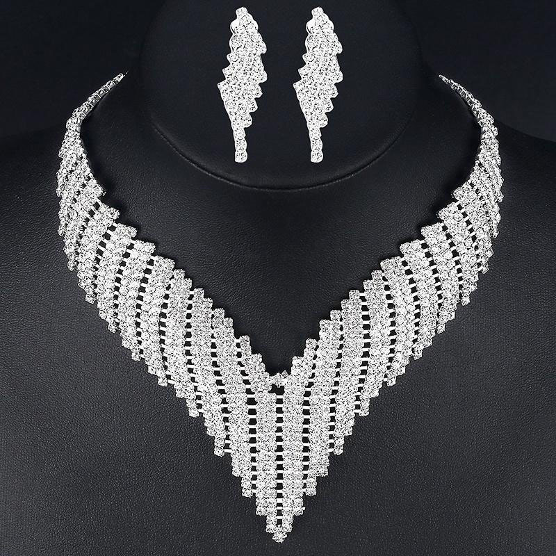 Bridal Necklace Earrings Set Classic Jewelry Set Rhinestone Manufacturer