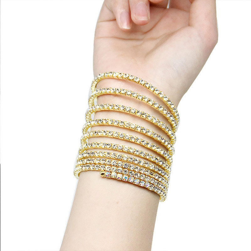 Rhinestone 10 Row Bracelet Simple Electroplated Crystal Bracelets For Women Manufacturer