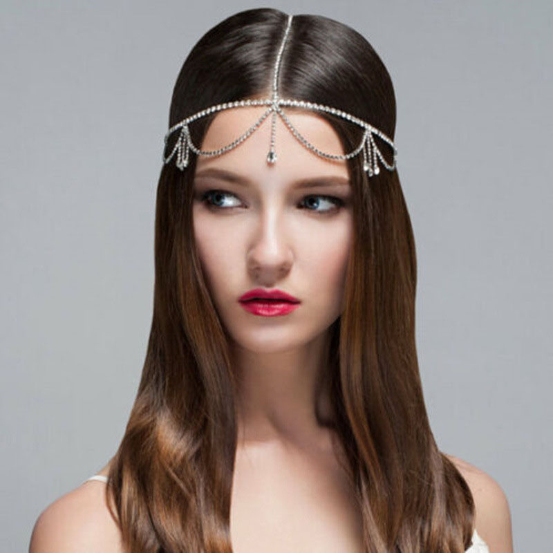 Wholesale Rhinestone Hair Ornaments Tassel Hair Chain Runway Jewelry Forehead Pendant Bridal Headdress