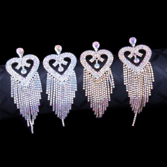 Heart-shaped Tassel Earrings Ab Colored Diamonds Exaggerated Fashion Earrings Manufacturer
