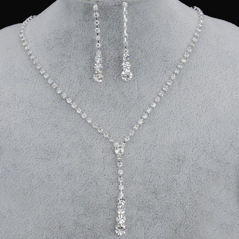 Simple Bride Rhinestone Necklace Ear Pin Set Of 2 Sets Manufacturer