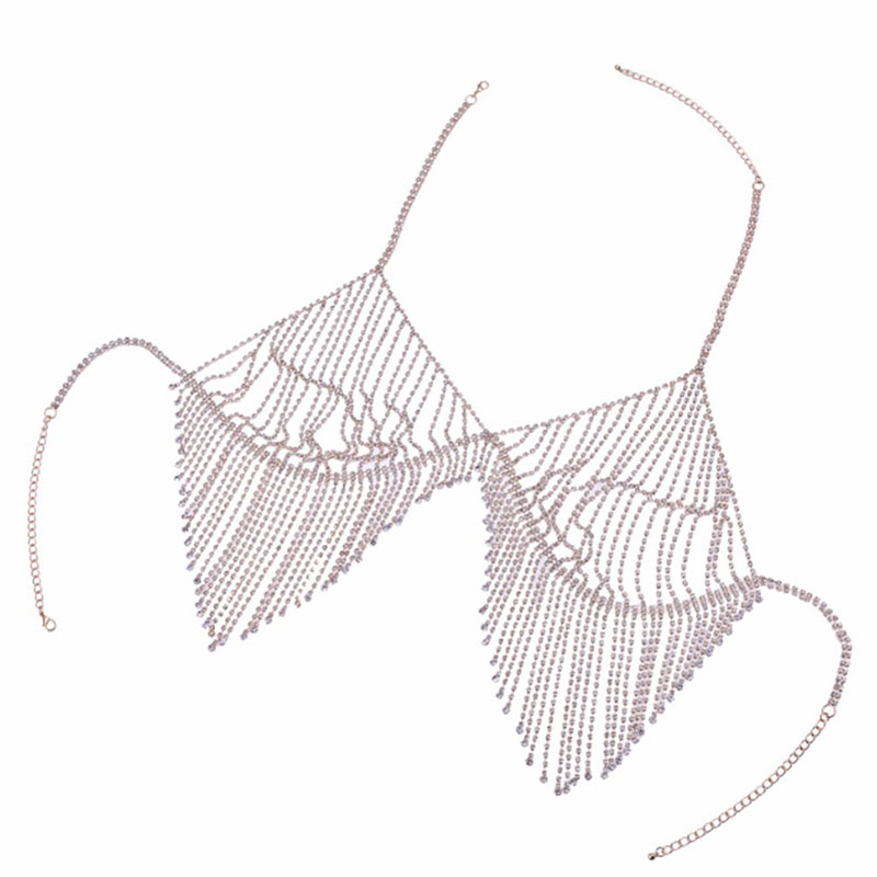Sexy Beach Jewelry Diamond Encrusted Tassel Body Chain Bikini Chest Chain Manufacturer