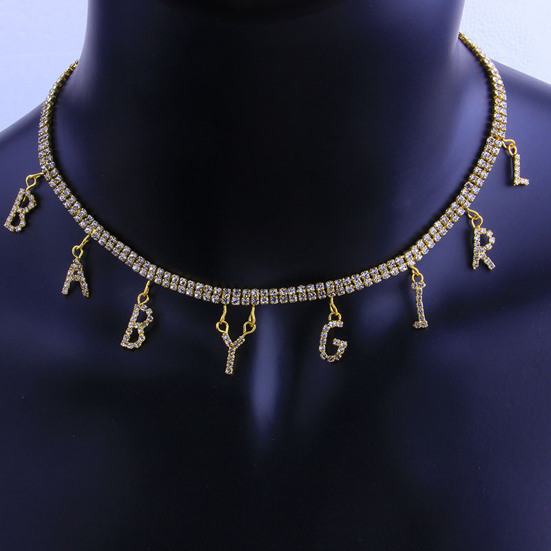 Wholesale Alphabet Necklace Babygirl Niche Design Collarbone Chain Rhinestone