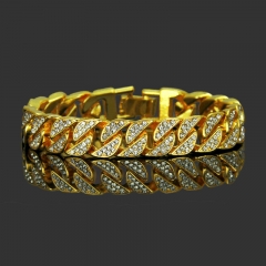 Hip Hop Men's Full Diamond Cuban Gold Bracelet Supplier