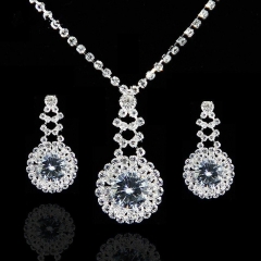 Wholesale Luxury Shiny Zirconia Rhinestone Rhinestone Bridal Set Wedding Necklace Earrings 2 Pieces Set