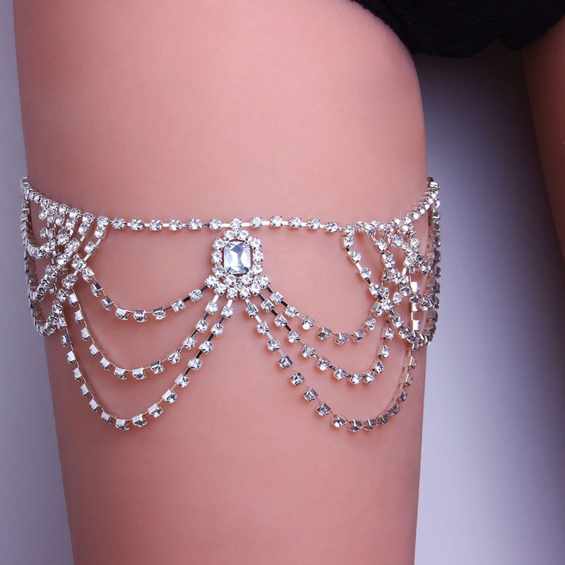 Wholesale Multi-layer Elastic Rope Leg Chains Europe And The United States Fashion Versatile Runway Crystal Body Chain