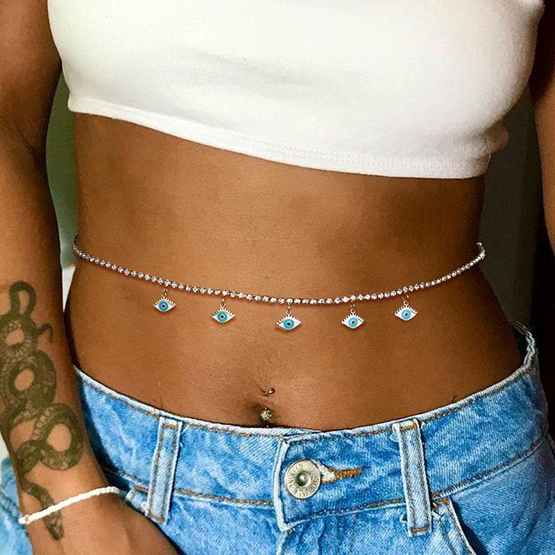 Wholesale Devil's Eye Waist Chain Fashion Beach Style Full Of Diamonds Belly Button Chain