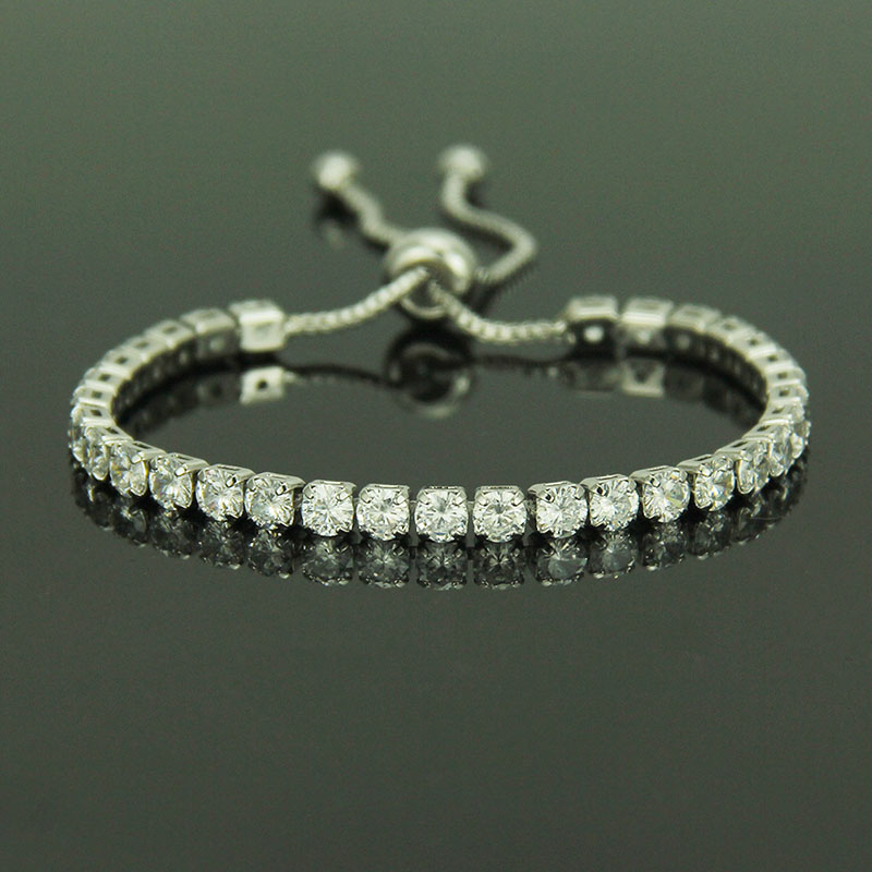 Wholesale Simple Copper With Zirconia Bracelet Adjustable Crystal Single Row Full Of Diamonds 4mm Wide