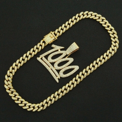 Hip Hop Number Cuban Chain Necklace For Men With Full Diamond Pendant Hipster Supplier