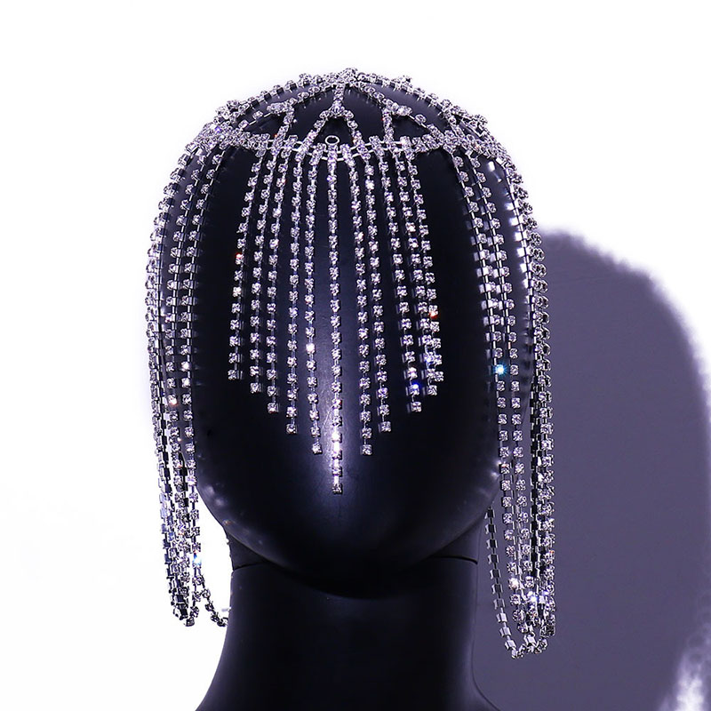 Wholesale Exaggerated Multi-layer Tassel Hair Chain Luxury Rhinestone Hair Band