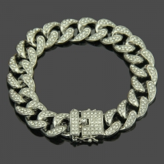 Wholesale Diamond Encrusted Square Buckle Head Two-tone Personalised Hip Hop Men's Bracelet
