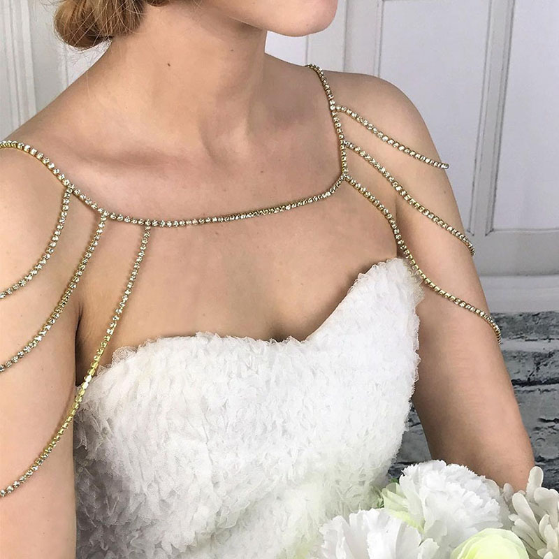 Wholesale Fashion Rhinestone Multi-layer Shoulder Chain  Ladies Sexy Shiny Necklace