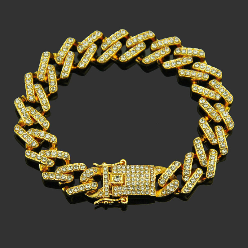 Wholesale Bracelet Hip Hop With Diamonds Butterfly Clasp Head Gold Plated Bracelet