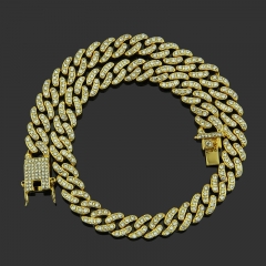Hip Hop Alloy Diamond Studded Cuban Necklace For Men Single Row Full Diamond Chain 13mm Wide Supplier