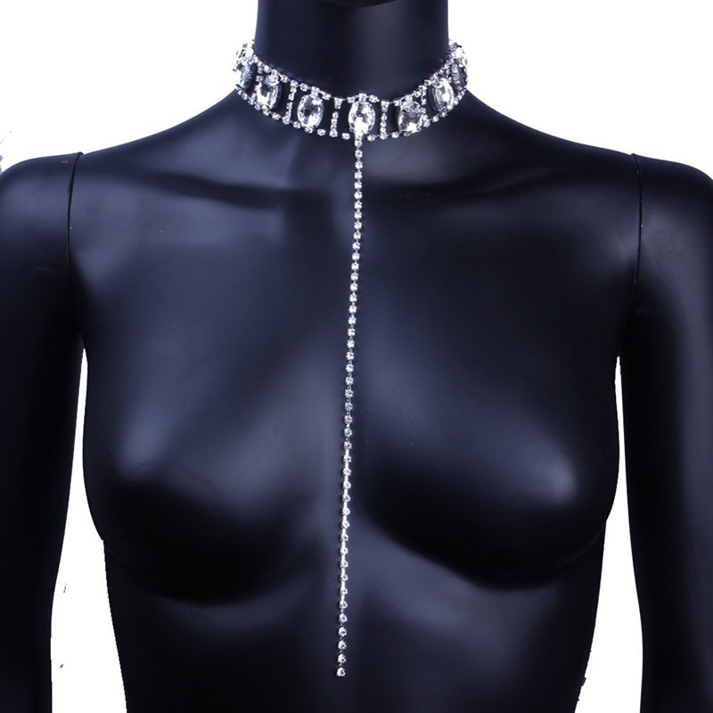 Wholesale Exaggerated Rhinestone Long Necklace Sexy Fashion Dress Accessories Big Diamond Body Chain