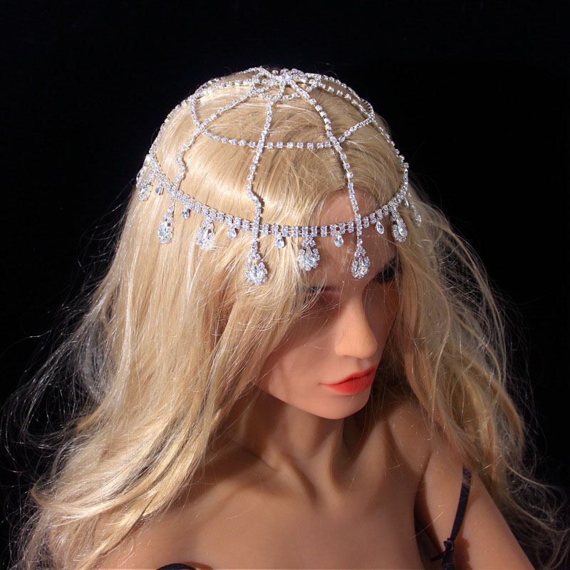 Wholesale Bridal Wedding Rhinestone Accessories Water Drops Mesh Headdress Hair Band